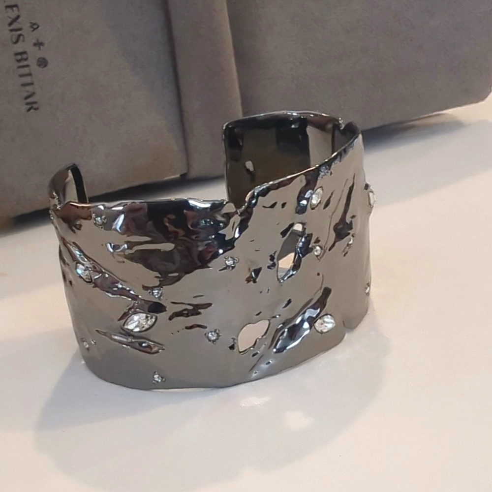 Alexis Bittar, Textured with Crystal Accent Cuff Bracelet